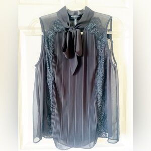 BCBGMaxAzria Black Sheer Lace Blouse